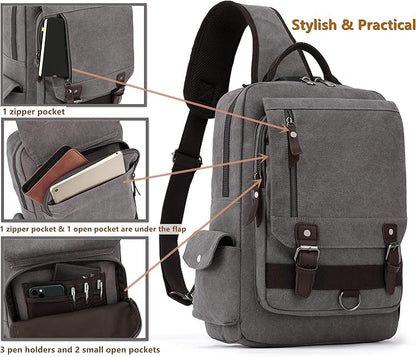 Leaper Retro Crossbody Bag Sling Bag Canvas Messenger Bag for Men Women Shoulder Bag Crossbody Handbags Satchel Travel Bag