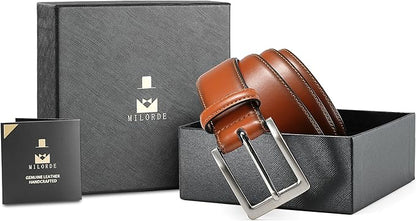 MILORDE Men's Genuine Leather Dress Belt, Handmade, 100% Cow Leather, Fashion & Classic Designs for Work Business and Casual