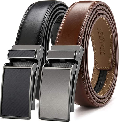 CHAOREN Mens Dress Belt Leather 2 Pack - Mens Ratchet Belt for Dress Shirt and Pants Every Occasion (32mm)