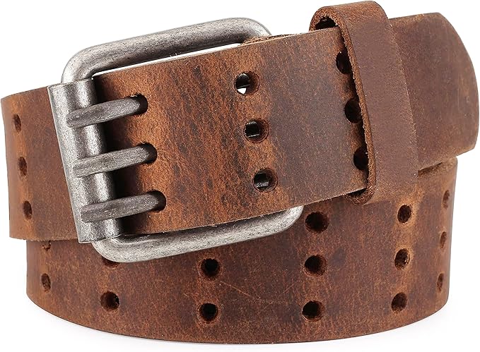 F&L CLASSIC Men's Genuine full grain leather belt heavy duty, work or casual belts for jeans, triple Prong buckle,1.5” wide,