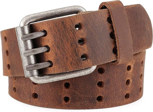F&L CLASSIC Men's Genuine full grain leather belt heavy duty, work or casual belts for jeans, triple Prong buckle,1.5” wide,