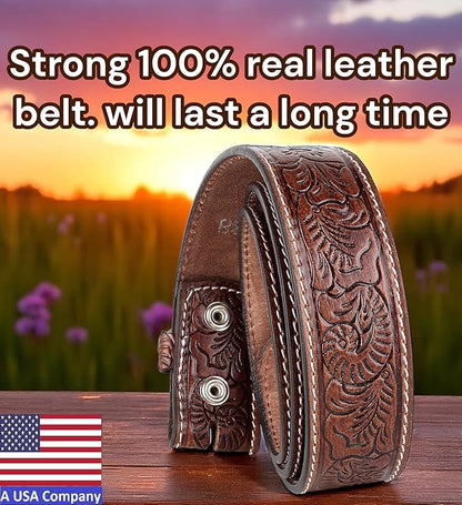 F&L CLASSIC Western Belt without buckle for men – Full Grain Leather Cowboy Belts for jeans - One Piece Leather strap belt
