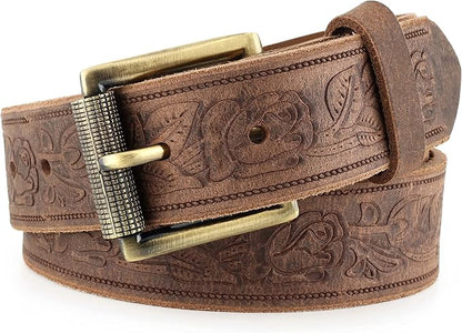 F&L CLASSIC Men's full Grain Vintage Distressed leather Belt,easy to change Roller buckle,1.5" Wide,USA,