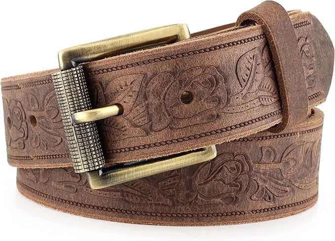 F&L CLASSIC Men's full Grain Vintage Distressed leather Belt,easy to change Roller buckle,1.5" Wide,USA,