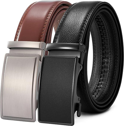 28"-68" Men's Leather Ratchet Dress Belt Big And Tall With Automatic Buckle