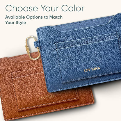 Passport Holder for Travel RFID Blocking Slim Leather Passport Wallet & Passport Book Cover Case with Gold Tone Screw Carabiner and Gift Pouch, Airport Essentials (NAVY)