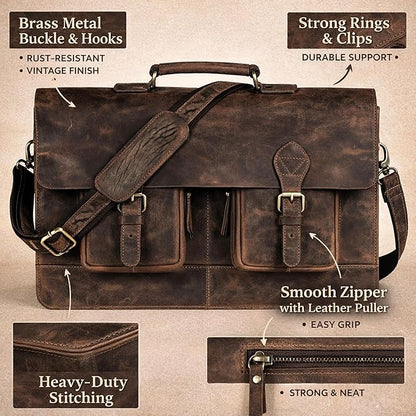 cuero Retro Brown Laptop Messenger Bag Office Briefcase Crossbody Travel Bag For Men And Women Bag Office Laptop Bag