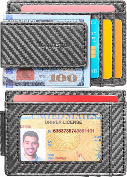 Toughergun Slim Wallet for Men RFID Blocking Money Clip, Minimalist Front Pocket Credit Card Holder, Magnetic Thin Mens Wallets with ID Window