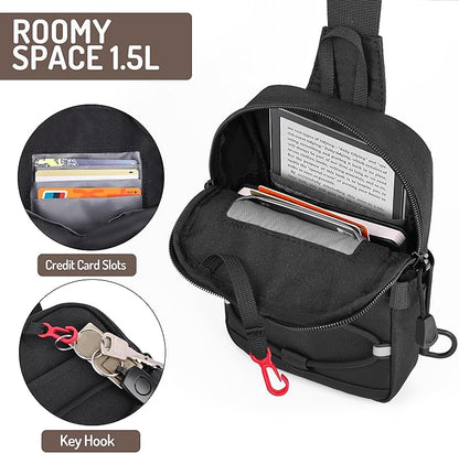 MOZETO Mini Sling Bag, Mens Travel Hidden Anti-theft Pocket Small Crossbody Bag, Water Resistant Phone Holder Casual Utility Chest Side Pack | Anti-Theft, Credit Card Slot, Lightweight, Water Resistant, Detachable Strap