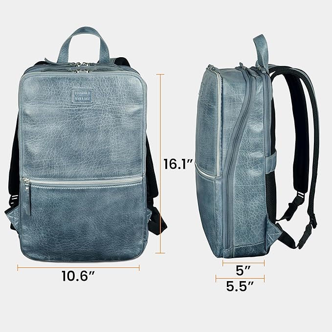 LEATHER VILLAGE Leather Laptop Backpack for Men | Teal Blue | Slim Professional Business Bag Fits 15.6”-Laptop | Water-Repellent Work & Travel Daypack with Trolley Strap