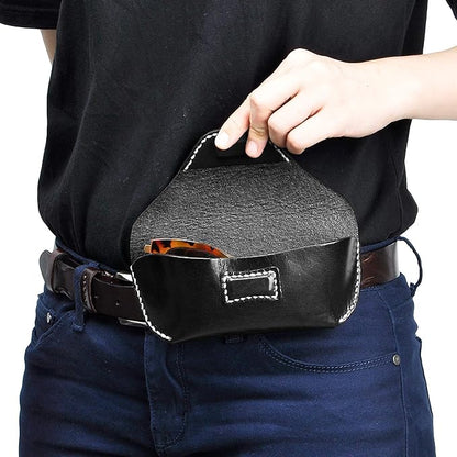 ZLYC Unisex Semi Hard Genuine Leather Eyeglass Case With Belt Loop for Prescription Eyeglasses & Standard Sized Sunglasses