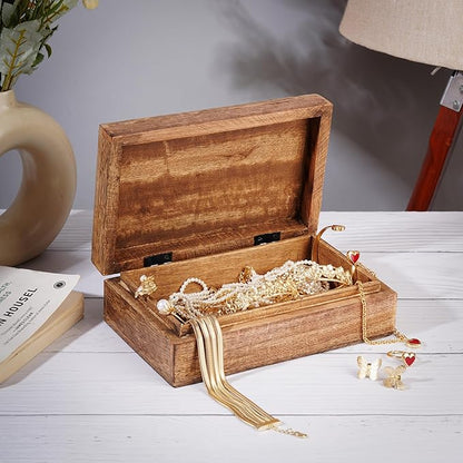 Ajuny Handmade Wooden Decorative Storage Box Star Floral Pattern Multipurpose Keepsake Treasure Chest Box for Memory Cards, Watches, Jewlery and Small Accessories Gift for Men and Women - 8X5 Inch