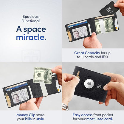 TRAVANDO AirTag* Wallet Mens Wallet with Money Clip Air Tag Wallet Card Holder RFID Blocking Bifold Gifts for Men