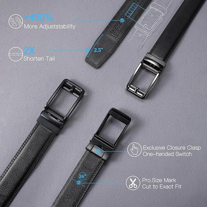 SENDEFN Men's Leather Dress Casual Belt 1 3/8" Automatic Adjustable Click Buckle Belts with Gift Box