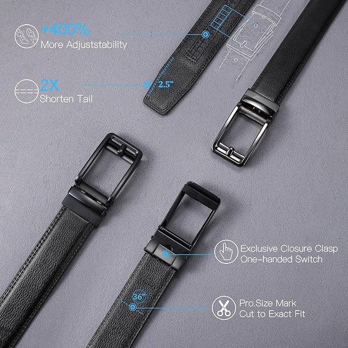 SENDEFN Men's Leather Dress Casual Belt 1 3/8" Automatic Adjustable Click Buckle Belts with Gift Box