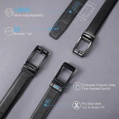 SENDEFN Men's Leather Dress Casual Belt 1 3/8" Automatic Adjustable Click Buckle Belts with Gift Box