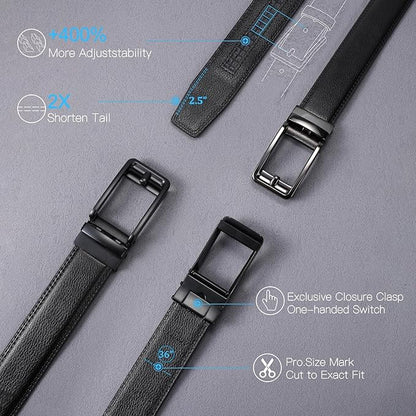 SENDEFN Men's Leather Dress Casual Belt 1 3/8" Automatic Adjustable Click Buckle Belts with Gift Box