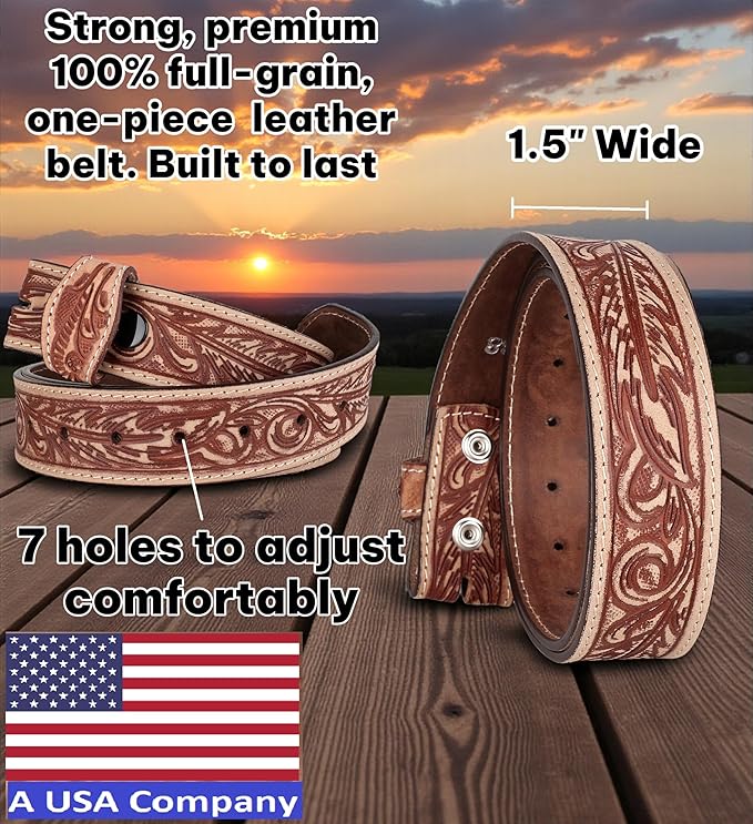 F&L CLASSIC Western Belt without buckle for men – Full Grain Leather Cowboy Belts for jeans - One Piece Leather strap belt