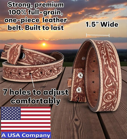 F&L CLASSIC Western Belt without buckle for men – Full Grain Leather Cowboy Belts for jeans - One Piece Leather strap belt