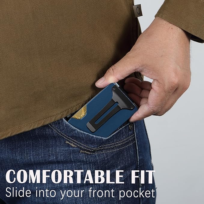 Minimalist Slim Wallet for Men,RFID Blocking Metal Wallet,Aluminum Credit Card Holder & Money Clip 12-15 Cards,Slim Rfid Front Pocket Mens Wallet, Matte Dark Blue