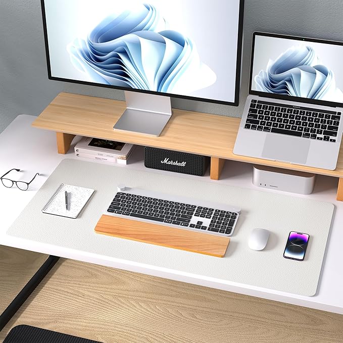 Aothia Leather Desk Pad Protector, Mouse Pad, Office Desk Mat, Non-Slip PU Leather Desk Blotter, Laptop Desk Pad, Waterproof Desk Writing Pad for Office and Home (Off-White,31.5" x 15.7")