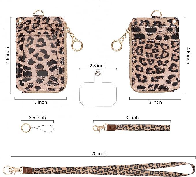 MONDO DESIGNS 2-in-1 ID Badge Holder & Lanyard Wallet - Multi-Use Womens Small Wallet with Removable Wristlet & Neck Lanyard, Clear Window, 5 Card Slots, Phone Holder, Ring Keychain - Leopard