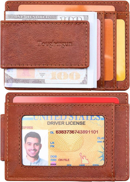 Toughergun Slim Wallet for Men RFID Blocking Money Clip, Minimalist Front Pocket Credit Card Holder, Magnetic Thin Mens Wallets with ID Window