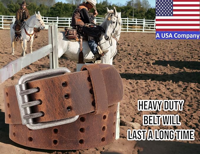 F&L CLASSIC Men's Genuine full grain leather belt heavy duty, work or casual belts for jeans, triple Prong buckle,1.5” wide,