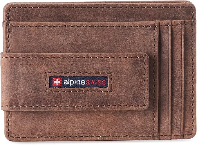 Alpine Swiss Harper Mens RFID Slim Money Clip Front Pocket Wallet Minimalist Leather ID Card Holder | RFID, Slim, Money Clip, Front Pocket, Minimalist, ID Card Holder
