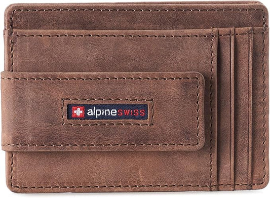 Alpine Swiss Harper Mens RFID Slim Money Clip Front Pocket Wallet Minimalist Leather ID Card Holder | RFID, Slim, Money Clip, Front Pocket, Minimalist, ID Card Holder