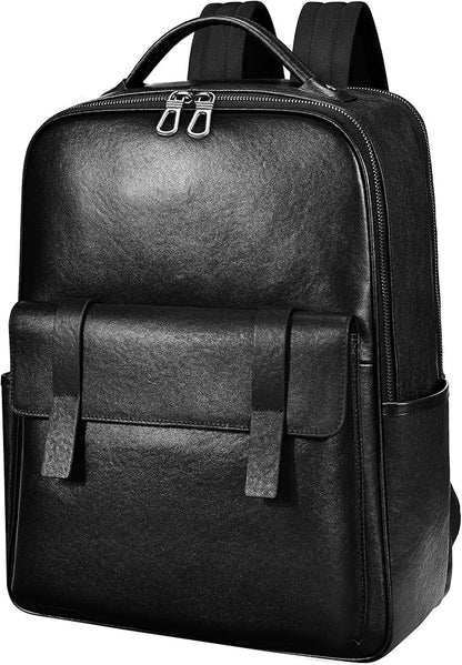 Colins Keirs Men's Black Leather Backpack for Work Travel, Durable Genuine Leather Laptop Backpack with 15.6-inch Computer Compartment, Stylish Professional Designer