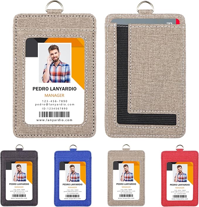 PU Leather ID Badge Holder with Clear Window, Vertical ID Card Holder, Dual Card Slots, 1-Pack Card Holder, 4 Colors