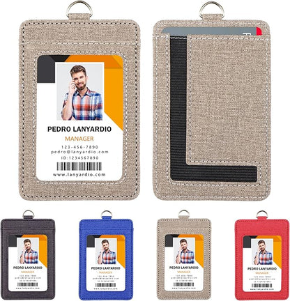 PU Leather ID Badge Holder with Clear Window, Vertical ID Card Holder, Dual Card Slots, 1-Pack Card Holder, 4 Colors