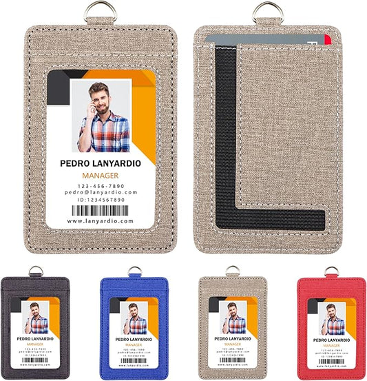 PU Leather ID Badge Holder with Clear Window, Vertical ID Card Holder, Dual Card Slots, 1-Pack Card Holder, 4 Colors