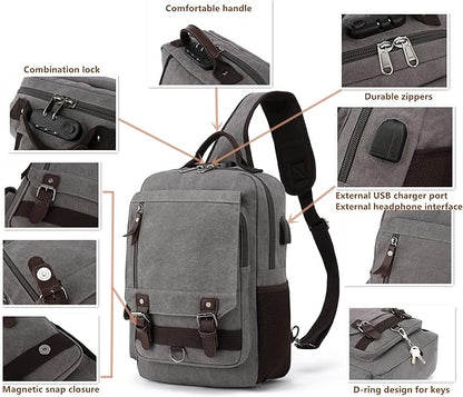 Leaper Retro Crossbody Bag Sling Bag Canvas Messenger Bag for Men Women Shoulder Bag Crossbody Handbags Satchel Travel Bag