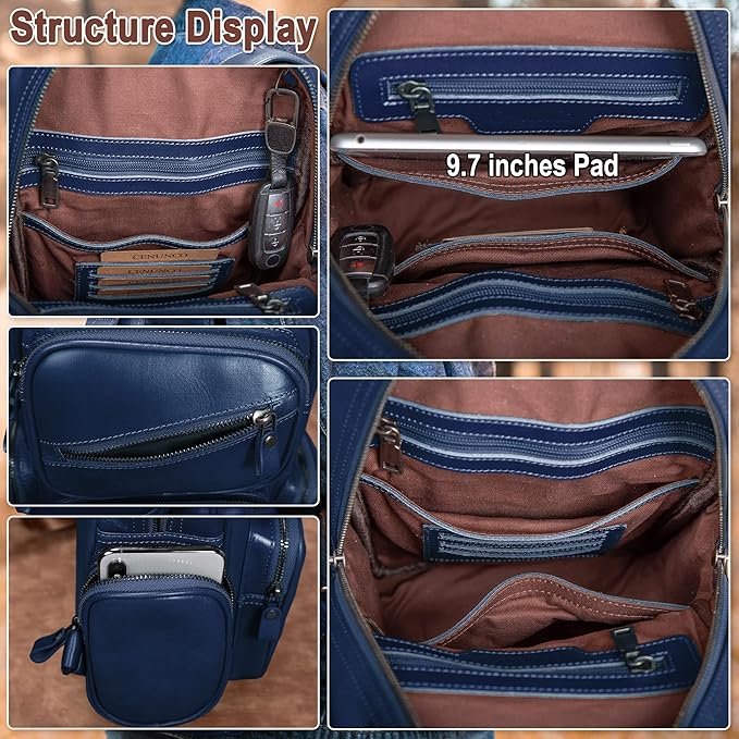 Genuine Leather Sling Bag for Men Large Crossbody Shoulder Bag Casual Sling Backpack Anti-Theft Travel Chest Purse