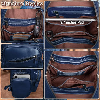Genuine Leather Sling Bag for Men Large Crossbody Shoulder Bag Casual Sling Backpack Anti-Theft Travel Chest Purse