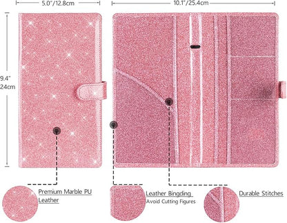 TOURSUIT Car Registration and Insurance Card Holder, Vehicle License Document Glove Box Compartment Organizer, Interior Car Accessories for Women Men (Glitter Pink)