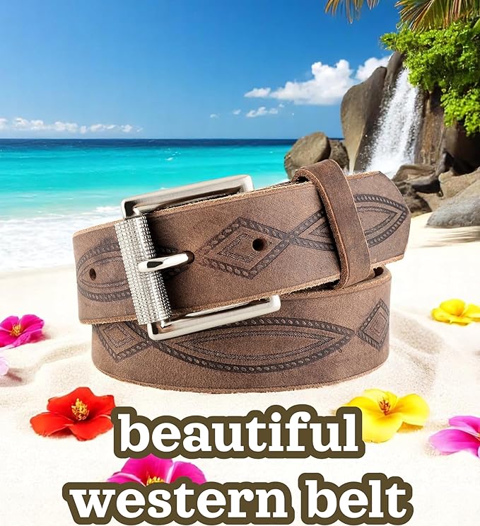 F&L CLASSIC Men's full Grain Vintage Distressed leather Belt,easy to change Roller buckle,1.5" Wide,USA,