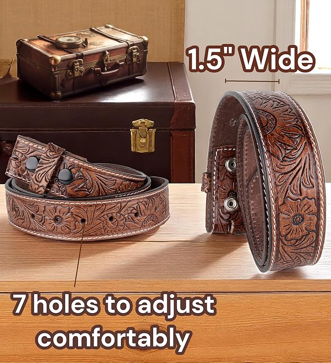 F&L CLASSIC Western Belt without buckle for men – Full Grain Leather Cowboy Belts for jeans - One Piece Leather strap belt
