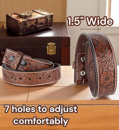 F&L CLASSIC Western Belt without buckle for men – Full Grain Leather Cowboy Belts for jeans - One Piece Leather strap belt