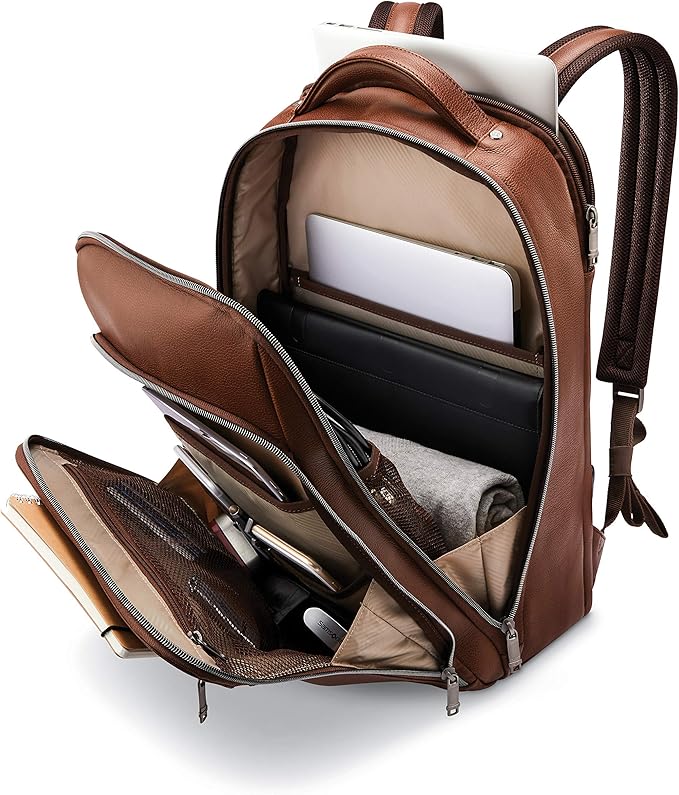 Samsonite Classic Leather Backpack, Cognac , One Size