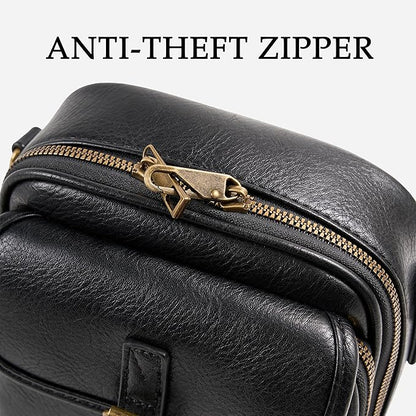 Small Messenger Bag Vegan Leather Crossbody Bag for Women Men, Vintage Cross Body Shoulder Purse with Card Slots