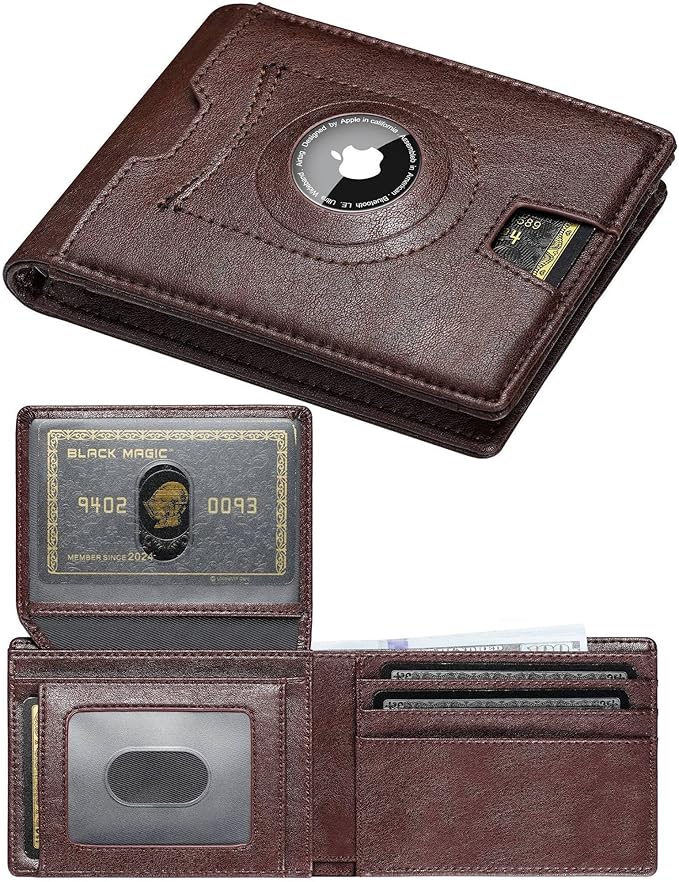 furid Air Tag Wallet Men Slim: Minimalist 2 ID Window RFID Leather Wallets with Airtag Holder - Gifts for Husband Father at Birthday Anniversary