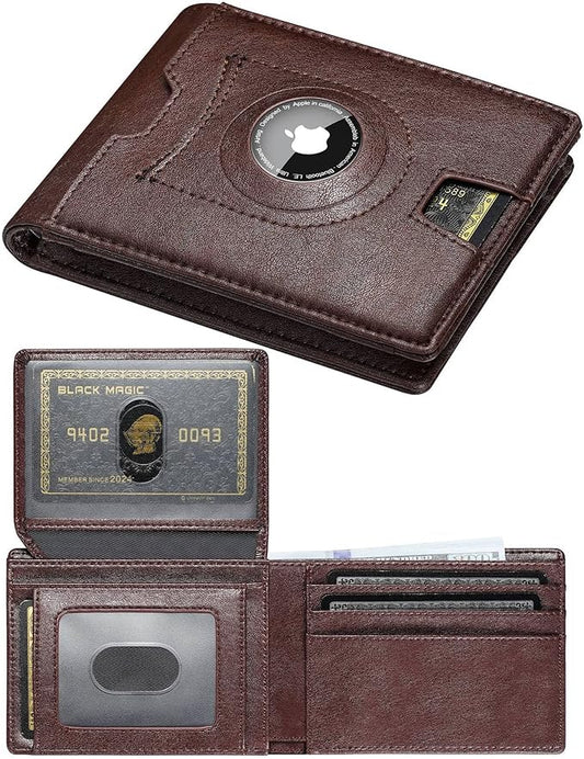 furid Air Tag Wallet Men Slim: Minimalist 2 ID Window RFID Leather Wallets with Airtag Holder - Gifts for Husband Father at Birthday Anniversary