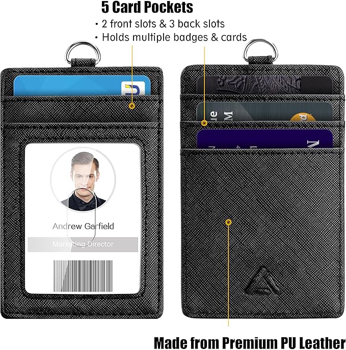 Heavy Duty Metal Retractable Badge Holder Reel with Belt Clip Key Ring, Waterproof Vertical Clear ID Card Holder and PU Leather Badge Holder
