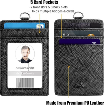 Heavy Duty Metal Retractable Badge Holder Reel with Belt Clip Key Ring, Waterproof Vertical Clear ID Card Holder and PU Leather Badge Holder