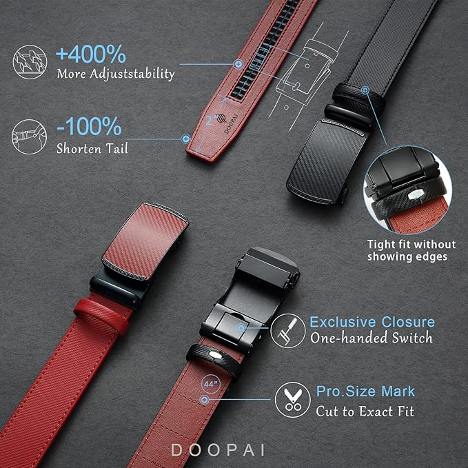 DOOPAI Belt Men, Ratchet Dress Adjustable 1 3/8" Sliding Leather Designer, Size Length Can be Cut, with Gift Box
