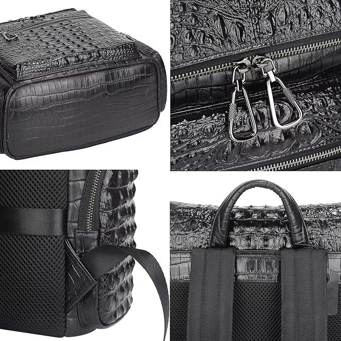 boshiho Real Leather Laptop Backpack Fashion Travel Bag Daypack for Men (L - Metal Zipper Pull)