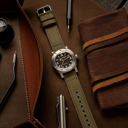 Archer Watch Straps - Canvas Quick Release Watch Bands (Faded Olive, 22mm)